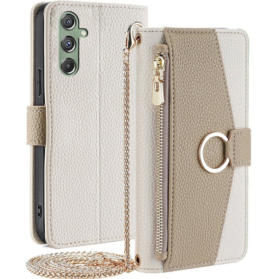 Flipové pouzdro Wallet Zipper Pocket pro Samsung Galaxy M34 5G, Wallet Zipper Pocket, se zrcátkem, bílé