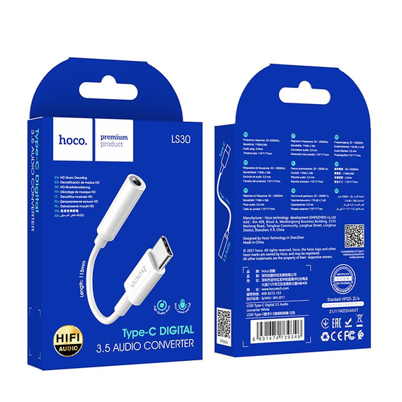 Adaptér AUX USB C na Jack 3,5 mm Hoco LS30