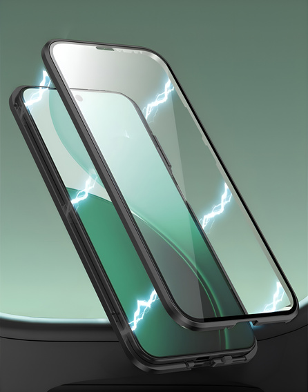 Pouzdro pro Oppo Reno 14, magnetické dvojité sklo, průhledné s černými boky
