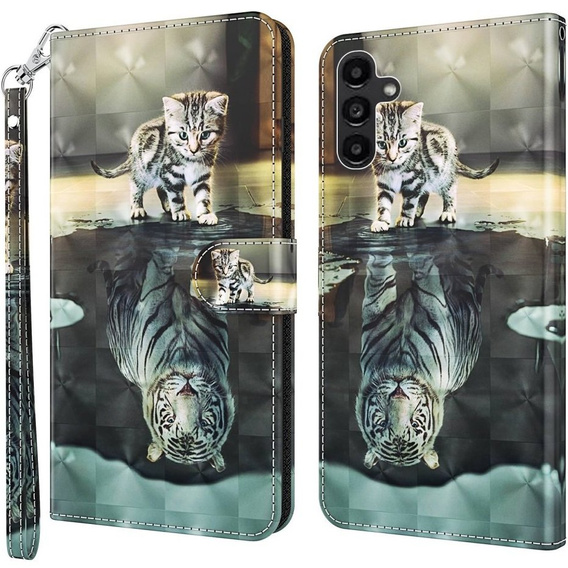 Klopové pouzdro pro Samsung Galaxy A14 4G/5G, Wallet, Cat & Tiger, šedé