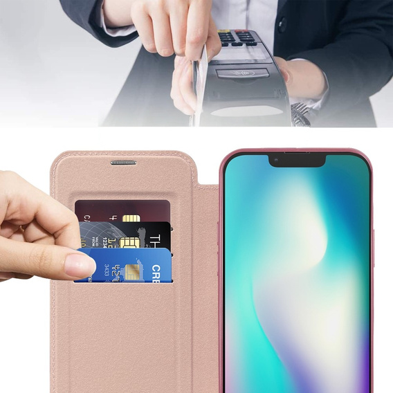 Klopové pouzdro pro iPhone 15, RFID Wallet MagSafe CamShield, růžové