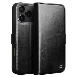QIALINO Flipové pouzdro z pravé hovězí kůže pro iPhone 17 Pro Max, černé