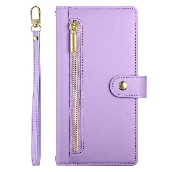 Klopové pouzdro pro Oppo Reno 13 5G, Wallet Zipper Pocket, fialové