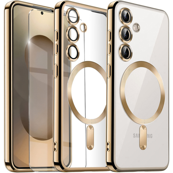 Pouzdro pro Samsung Galaxy S25+ Plus, Electro MagSafe, zlaté + sklo na displej