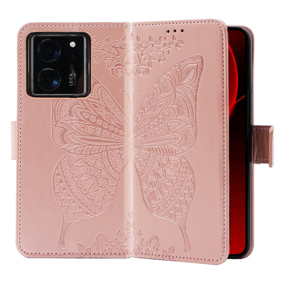 Klopové pouzdro pro Xiaomi 13T / 13T Pro, Butterfly, růžové rose gold