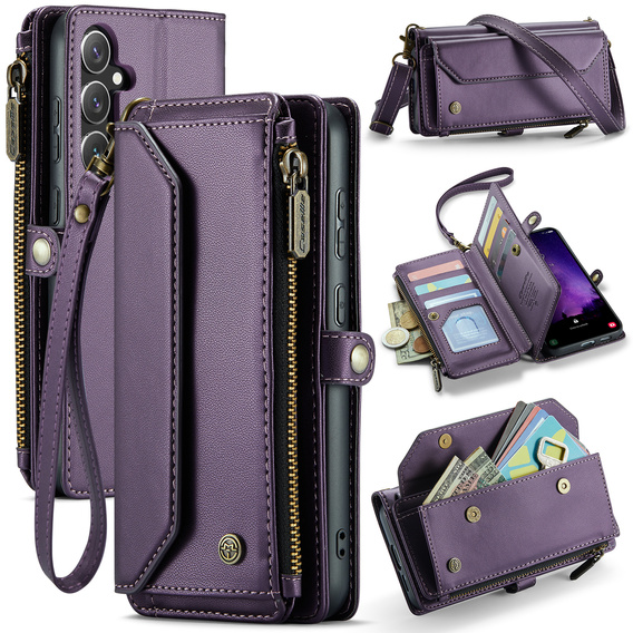 Pouzdro CASEME pro Samsung Galaxy S25 FE, RFID Leather Wallet, s popruhem přes rameno, fialové