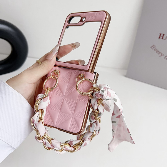 Pouzdro pro Samsung Galaxy Z Flip7 FE / Z Flip6, Grid Leather, růžové