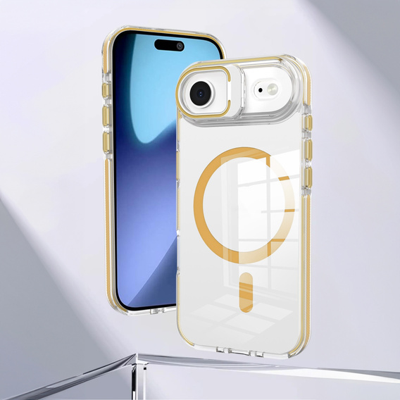 Pouzdro pro iPhone Air, pro MagSafe, se stojánkem, průhledné se zlatými vložkami