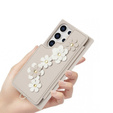 Pouzdro pro Samsung Galaxy S24 Ultra, Leather Flower Card Slot, béžové