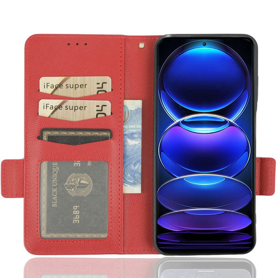 Klopové pouzdro pro Xiaomi Redmi Note 12 5G / POCO X5 5G, Wallet Litchi Magnet, červené