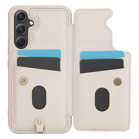 Pouzdro pro Samsung Galaxy A55 5G, Leather Flower Card Slot, béžové
