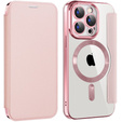 Klopové pouzdro pro iPhone 15 Pro, RFID Wallet MagSafe CamShield, růžové