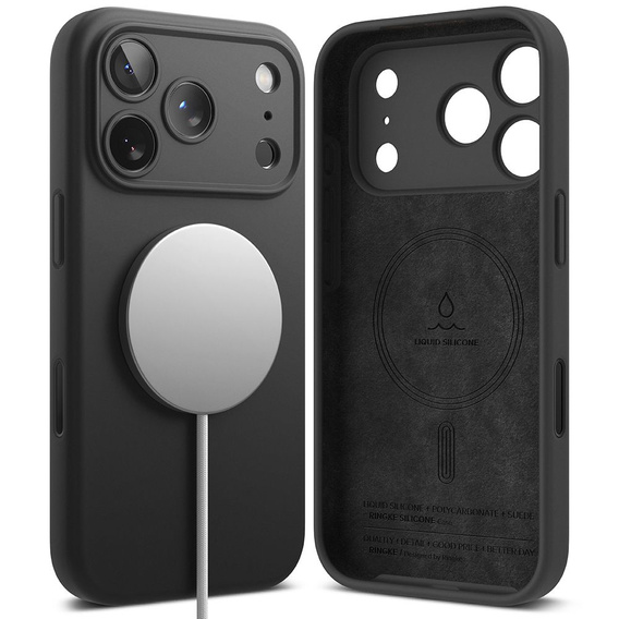 Pouzdro Ringke pro iPhone 17 Pro Max, silikonové magnetické pouzdro MagSafe, černé