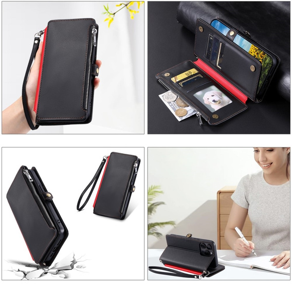 Klopové pouzdro pro Xiaomi Redmi 14C / Xiaomi Poco C75, Wallet Zipper Pocket, černé