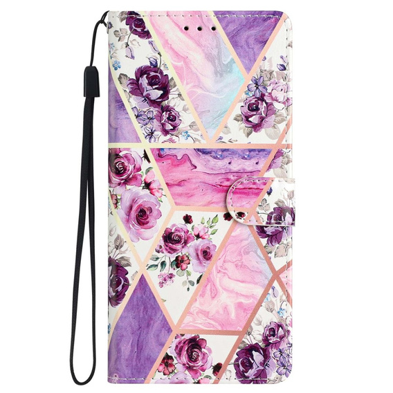 Klopové pouzdro pro Samsung Galaxy A25 5G, Wallet, marble & flowers, růžové + 9H sklo 