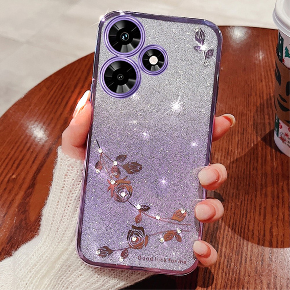 Pouzdro pro Infinix Hot 30, Glitter Flower, fialové