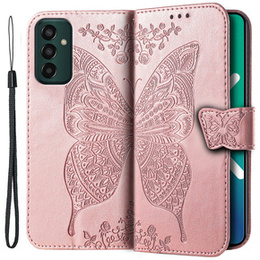 Klopové pouzdro pro Samsung Galaxy M13, Butterfly, růžové rose gold