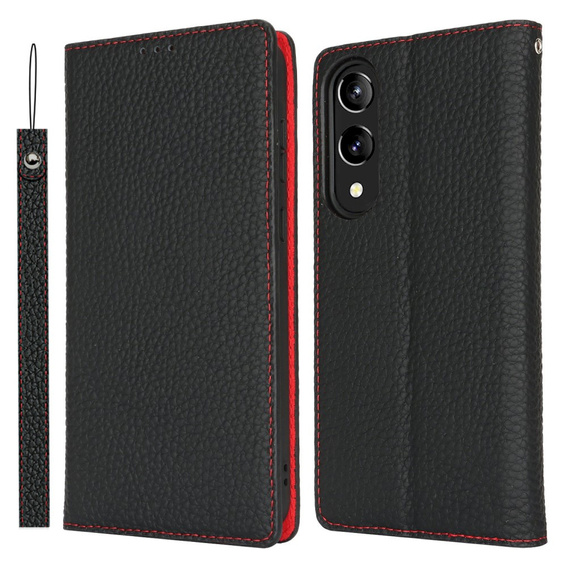 Klopové pouzdro pro Samsung Galaxy S25 Edge, Litchi Skin Grain, černé