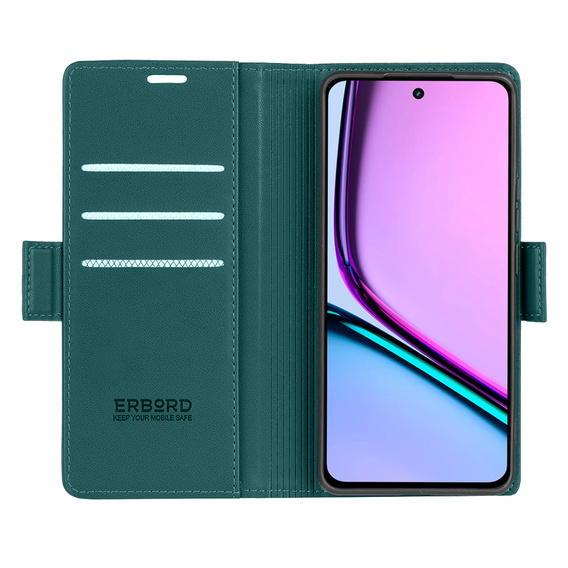 Pouzdro pro Realme C67 4G, ERBORD Glossy Litchi, flipová peněženka, zelené