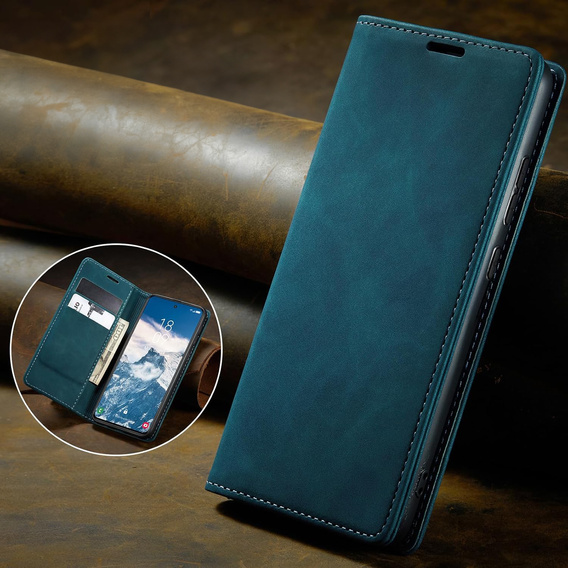 Pouzdro pro Samsung Galaxy A55, ERBORD Vintage peněženka s klopou, modré + sklo na displej