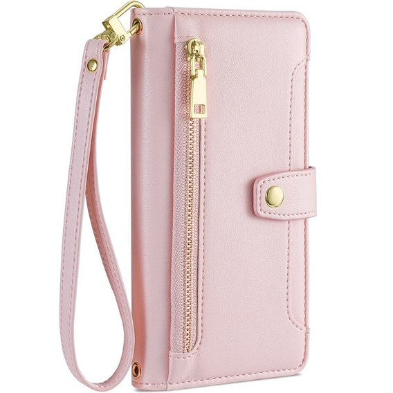 Klopové pouzdro pro Motorola Moto G73 5G, Wallet Zipper Pocket, růžové