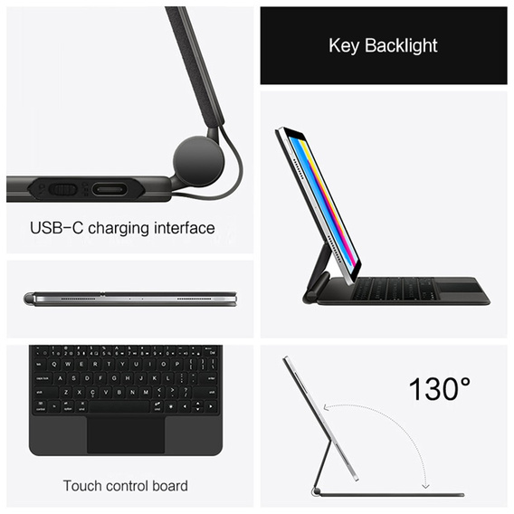 Pouzdro s Bluetooth klávesnicí a touchpadem pro iPad 11" 2025 A16 (11. generace) / iPad 10,9" 2022 (10. generace)