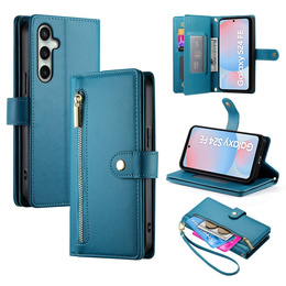 Klopové pouzdro pro Samsung Galaxy S24 FE, Wallet Zipper Pocket, modré