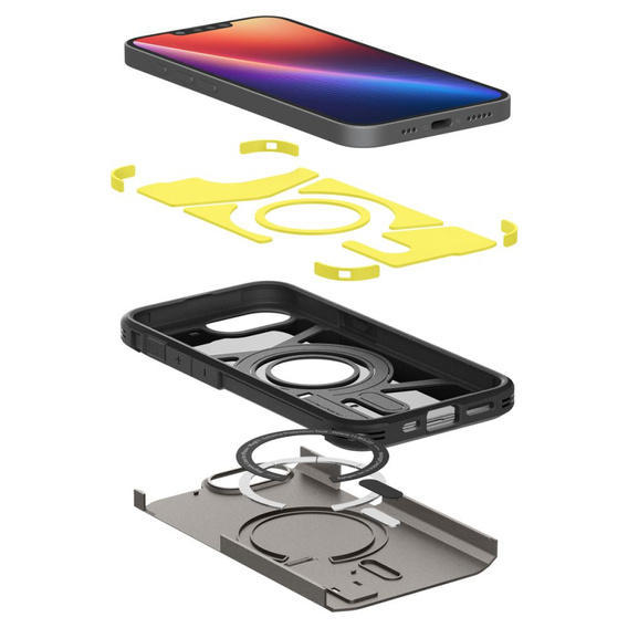 Pouzdro Spigen pro iPhone 16E, Tough Armor Mag MagSafe, šedé + 9H tvrzené sklo