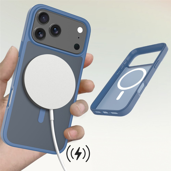 Matné pouzdro pro iPhone 17 Pro Max, pro MagSafe, průsvitně modré
