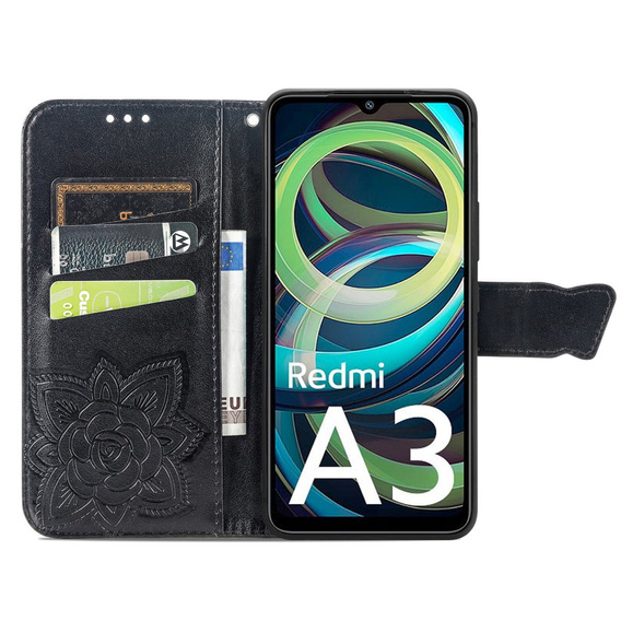Klopové pouzdro pro Xiaomi Redmi A3, Butterfly, černé