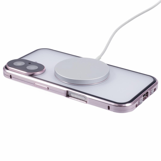 Magnetické pouzdro Dual Glass MagSafe pro iPhone 16, růžové rose gold