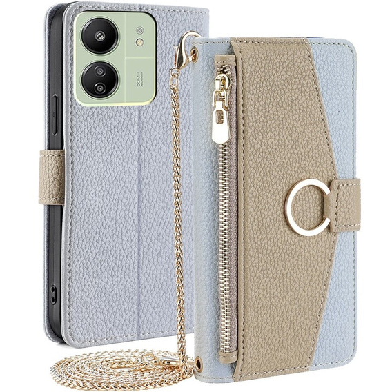 Flipové pouzdro Wallet Zipper Pocket pro Xiaomi Redmi 13C / Poco C65, Wallet Zipper Pocket, se zrcátkem, modré