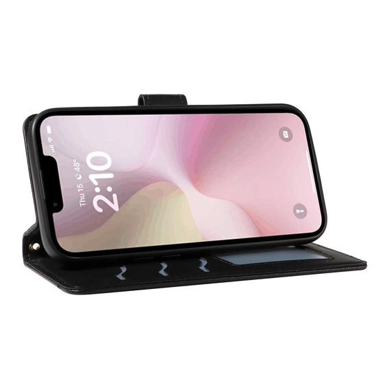 Pouzdro s klopou pro iPhone 16E, Rhombus Crossbody Leather, černé