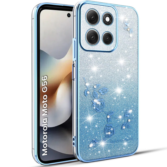 Pouzdro pro Motorola Moto G56 5G, Glitter Flower, modré
