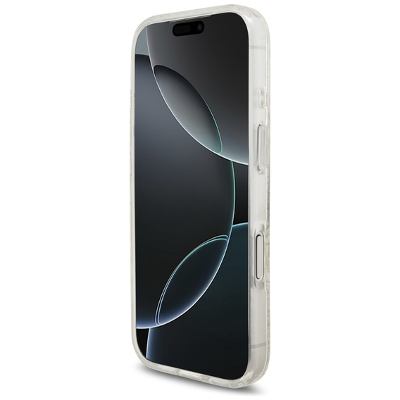 Pouzdro Guess IML Flowers Electroplated Allover With Beads Strap, pro MagSafe, s páskem pro iPhone 17 Pro