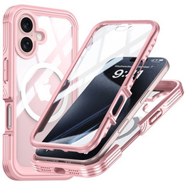 Pouzdro pro iPhone 16, Shockproof, se sklem, pro MagSafe, růžové
