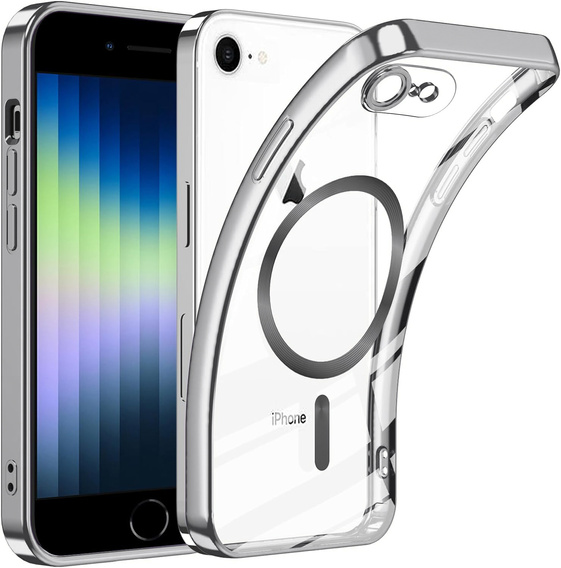 Pouzdro pro iPhone 7 / 8, Electro MagSafe, stříbrné + sklo na displej