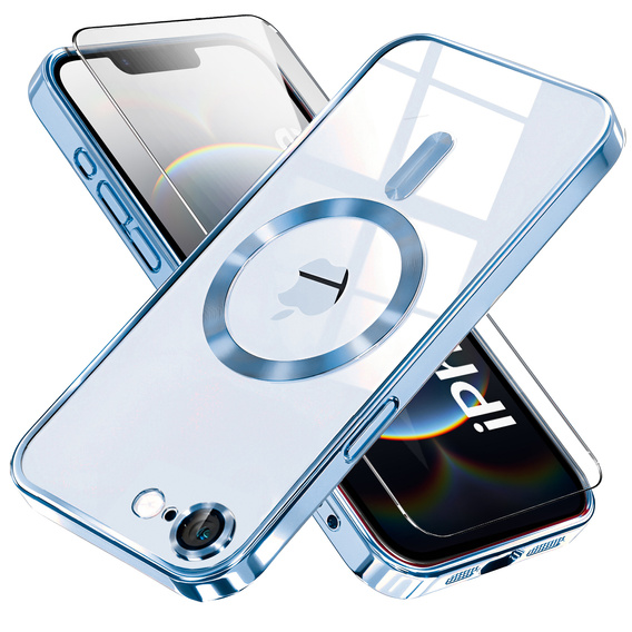 Pouzdro pro iPhone 16E, Electro MagSafe, modré + sklo na displej