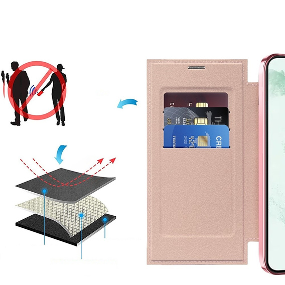 Klopové pouzdro pro Samsung Galaxy S22 Ultra 5G, RFID Wallet MagSafe CamShield, růžové