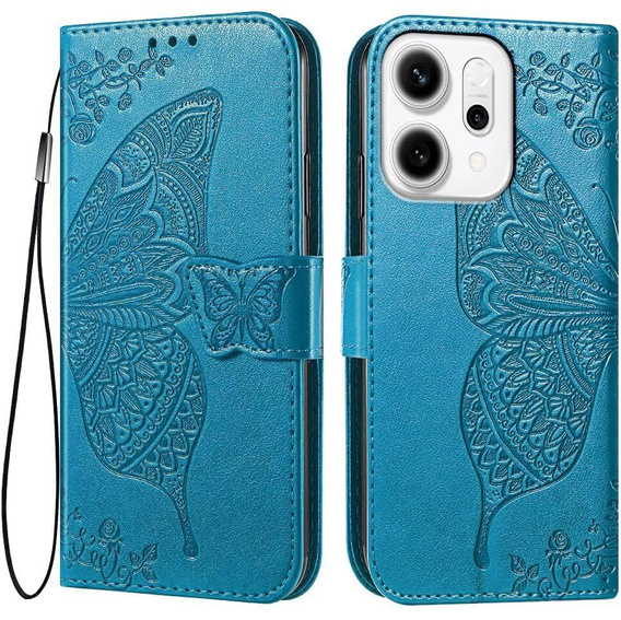 Klopové pouzdro pro Oppo Reno 14, Butterfly, peněženka, modré