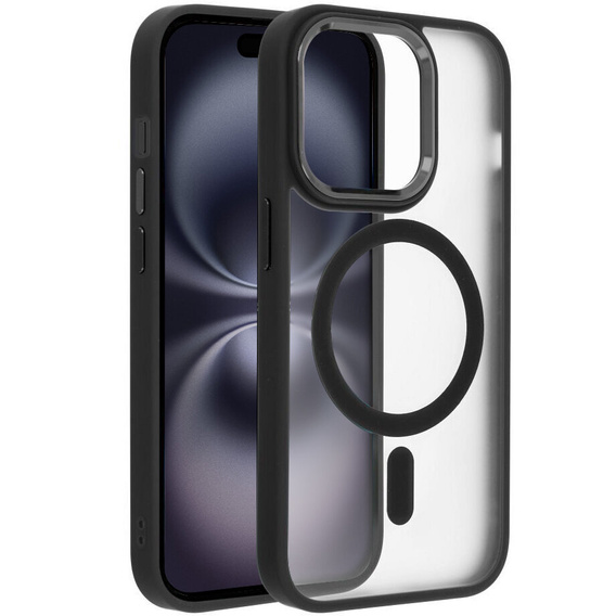 Pouzdro pro iPhone 16 Pro, pro MagSafe, ERBORD Matt Case, transparentní / černé + sklo na displej