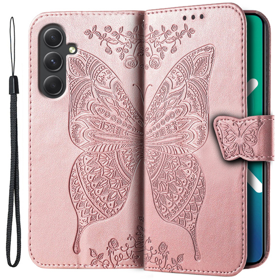 Klopové pouzdro pro Samsung Galaxy A54 5G, Butterfly, růžové rose gold