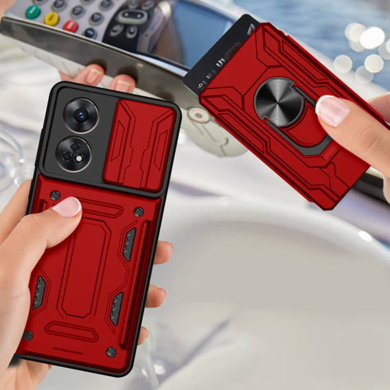 Pancéřové pouzdro pro Oppo Reno8 T 4G Camera Slide Card Slot, Camera Slide Card Slot, červené