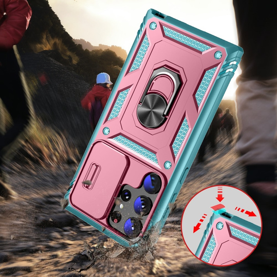 Pouzdro pro Samsung Galaxy S24 Ultra, CamShield Slide, zelený / růžové