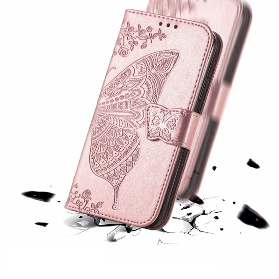 Klopové pouzdro pro Xiaomi Redmi A3, Butterfly, růžové rose gold