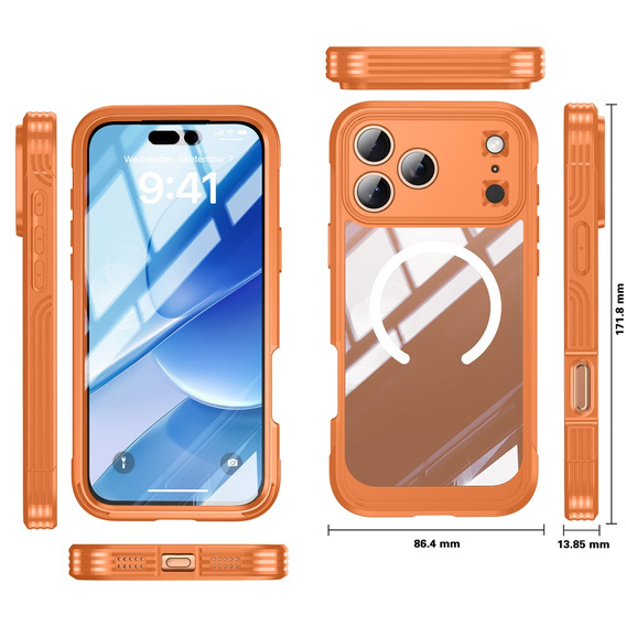 Nárazuvzdorné pouzdro se sklem, pro MagSafe pro iPhone 17 Pro, oranžové