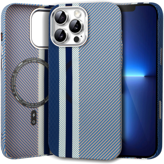Pouzdro pro iPhone 13 Pro, Carbon Fiber MagSafe, modré