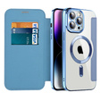 Klopové pouzdro pro iPhone 14 Pro Max, RFID Wallet MagSafe CamShield, modré