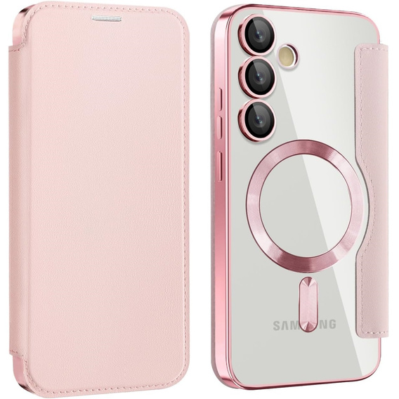 Klopové pouzdro pro Samsung Galaxy S25 FE, RFID Wallet MagSafe CamShield, růžové