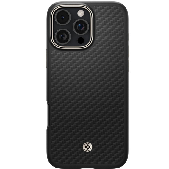 Pouzdro Spigen pro iPhone 16 Pro Max, Enzo Aramid MagSafe, carbon černé + 9H tvrzené sklo